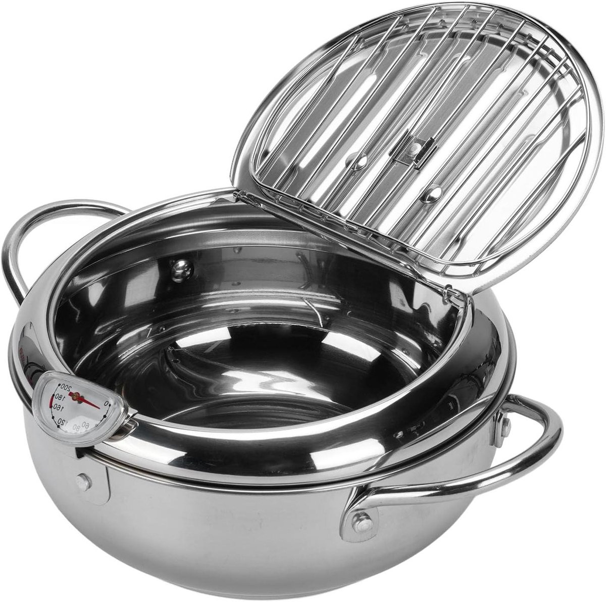 Frituurpan met Oliefiltering - Roestvrijstalen Pan - Thuis Frituren - Verdikt Ontwerp - 24 cm - Zilver