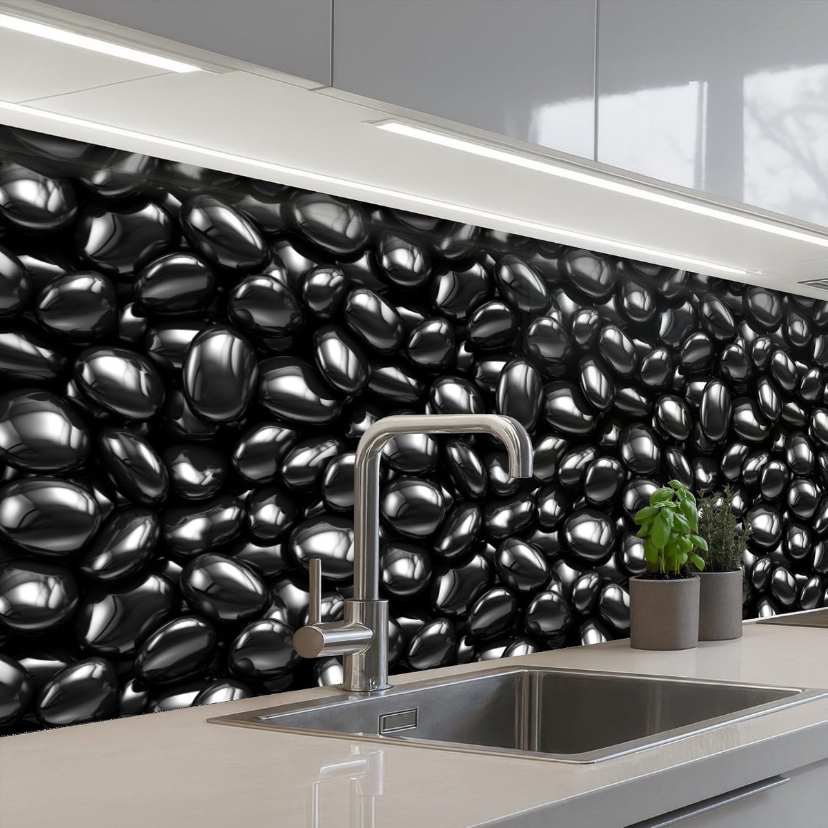 Keukenachterwand 80x250 cm zelfklevend keuken decoratie accessories home kitchen spatscherm Zwarte - Glans - Stenen