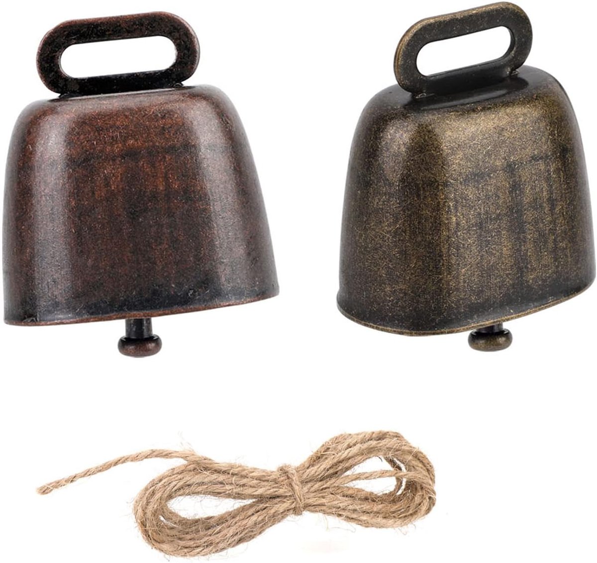 2 stuks koe paard schaap weide koperen bellen, luide bronzen bel metaal rood brons koebellen, vee boerderij dier koper, voor vee geit dier boerderij anti-diefstal accessoires, inclusief 1 meter