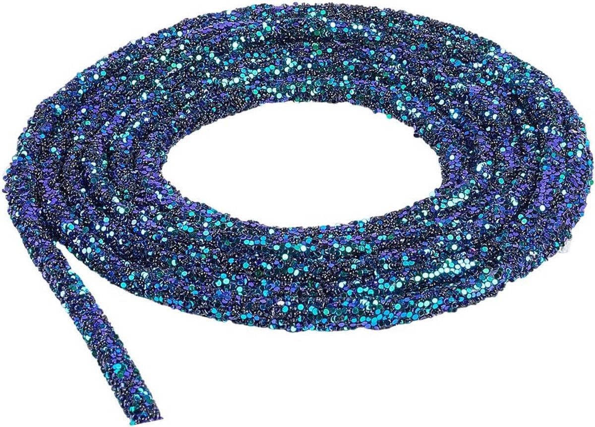 6MM Zwart Glitter Pailletten Touw Sparkle Strass String Plastic Buisvormige Ronde Koord Pailletten Buis Metallic Trimmen Touwen Voor Naaien Kerst Bruiloft Sieraden Ambachten Kostuum Kleding