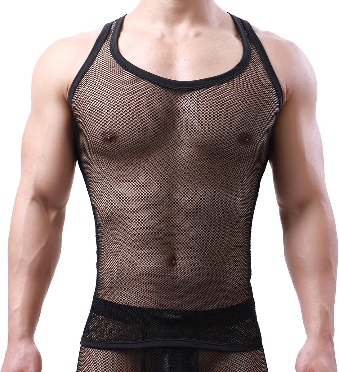 Heren Ondergoed Mouwloos Vest Tank Top Mesh Visnet Ondershirt Nachtkleding