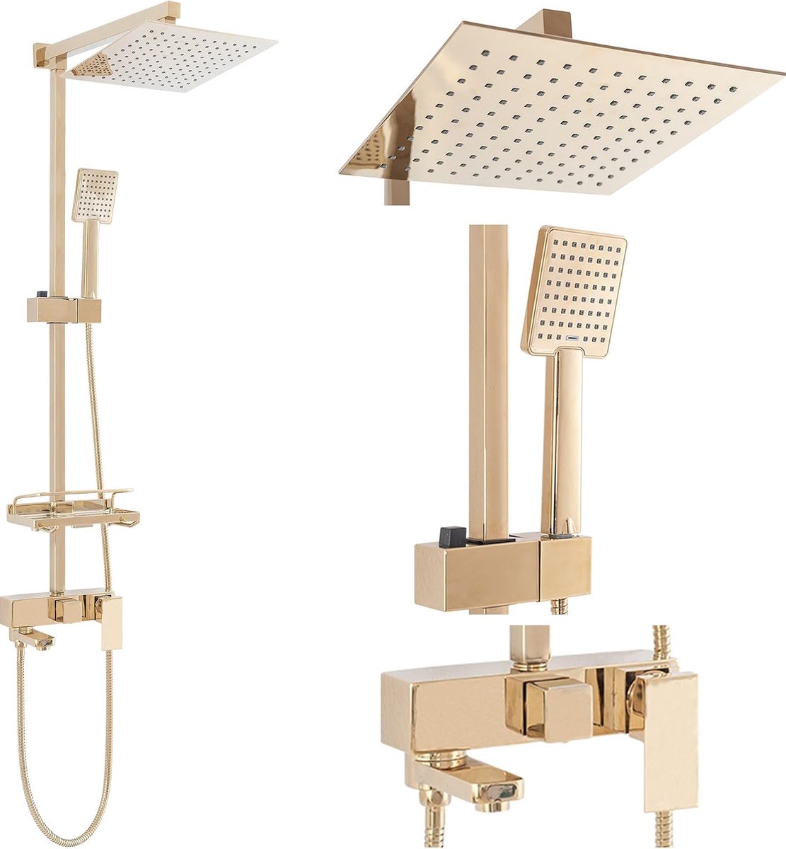 Douchesysteem JACK Gold doucheset douchekraan met douchekop en hoofddouche van messing doucheset voor badkamer (goud)