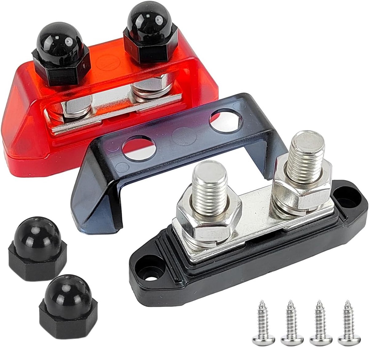 2 stuks elektrische klemmen bus bar 12 V-48 V, autoaccuklemmen 250 A met bouten M10, elektrische klemstrip verdeler, verdelerblok voor camper, zonne-energie, marine, rood/zwart