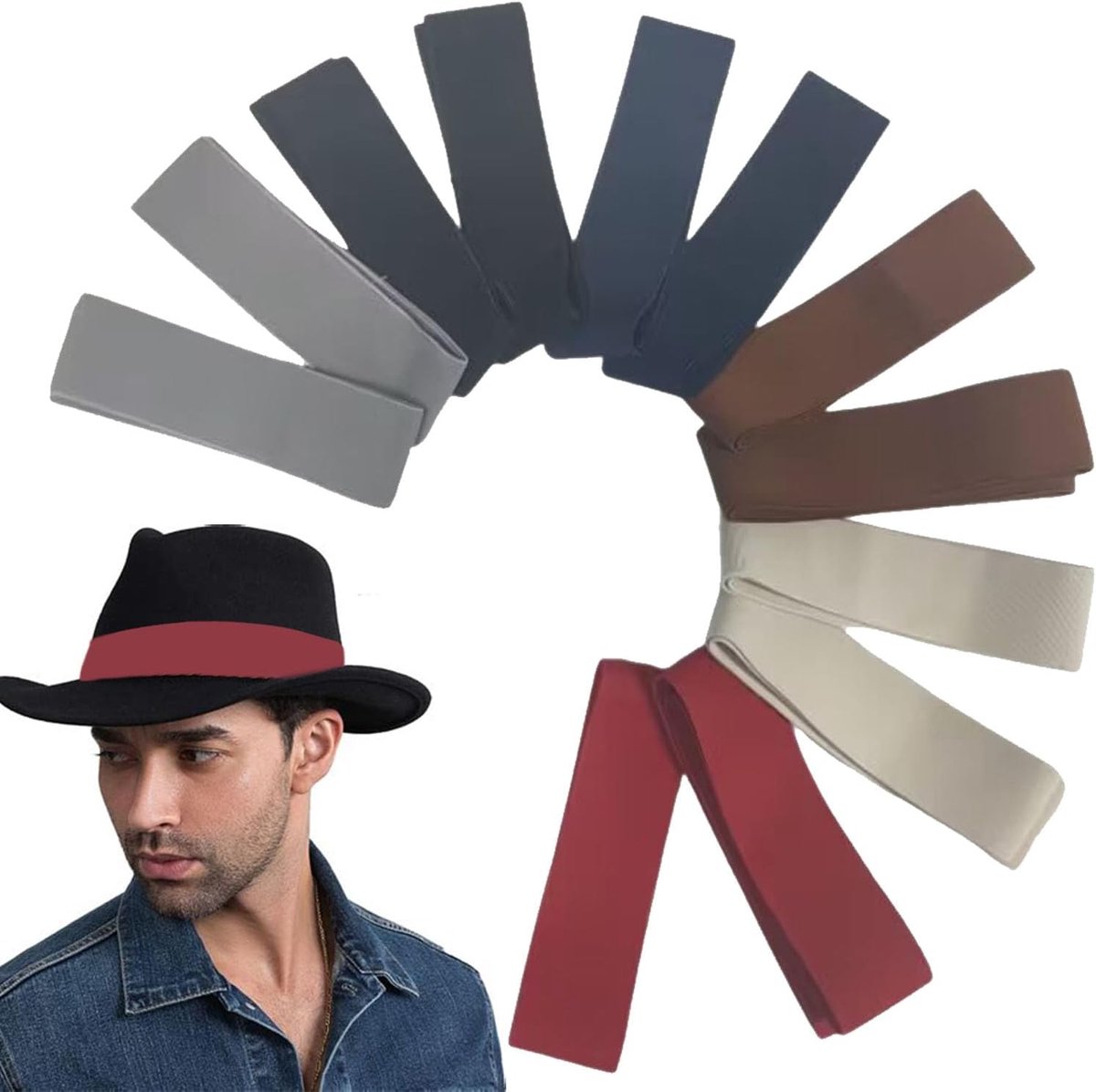 12 stuks hoedbanden voor buiten, cowboyhoedbanden, elastische hoedband, rekbare hoedband, vervangende hoedband, verstelbare hoed, fedora-hoedband, cowgirl-hoedband, strohoed, westernhoedband