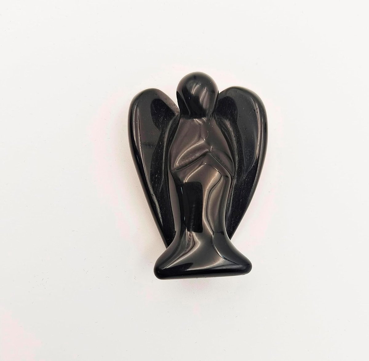 Engel figuur edelsteen beschermengel kristal helende steen talisman geluksbrenger engel standbeeld feng shui decoratie (obsidiaan)