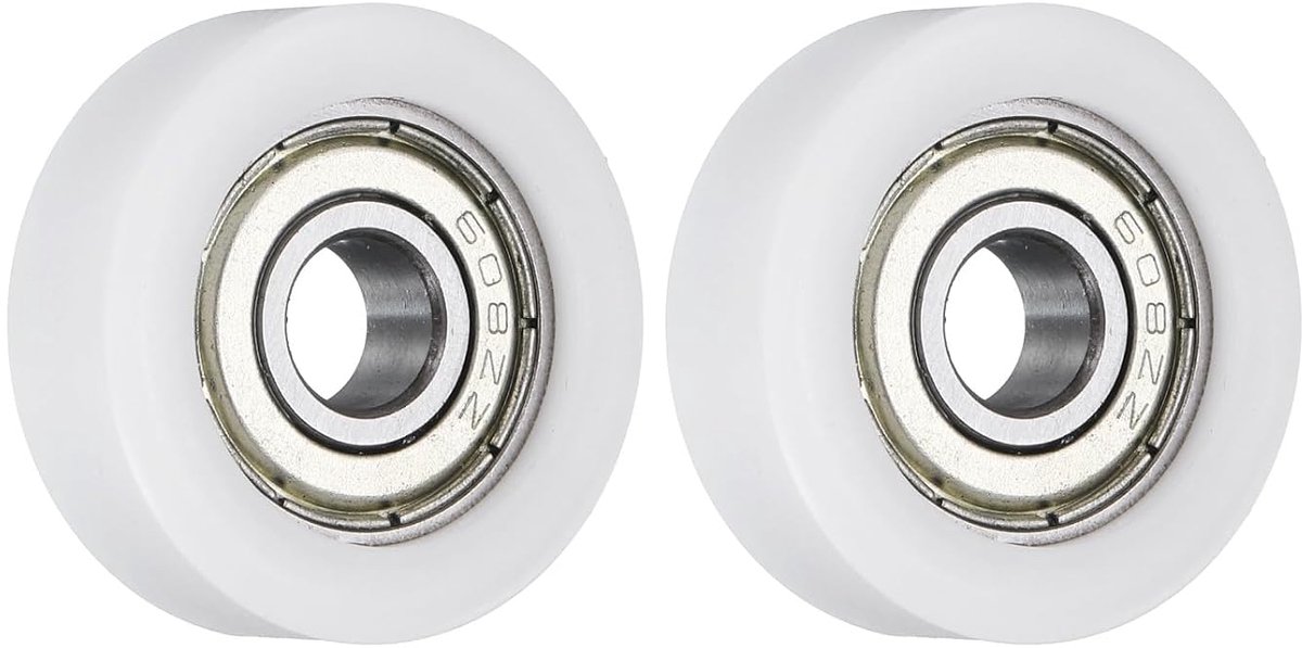 2 stuks kogellagergeleiding, 8 x 30 x 11 mm, dubbel afgeschermd POM-rollagers, platte katrol voor meubels, hardware-accessoires, wit