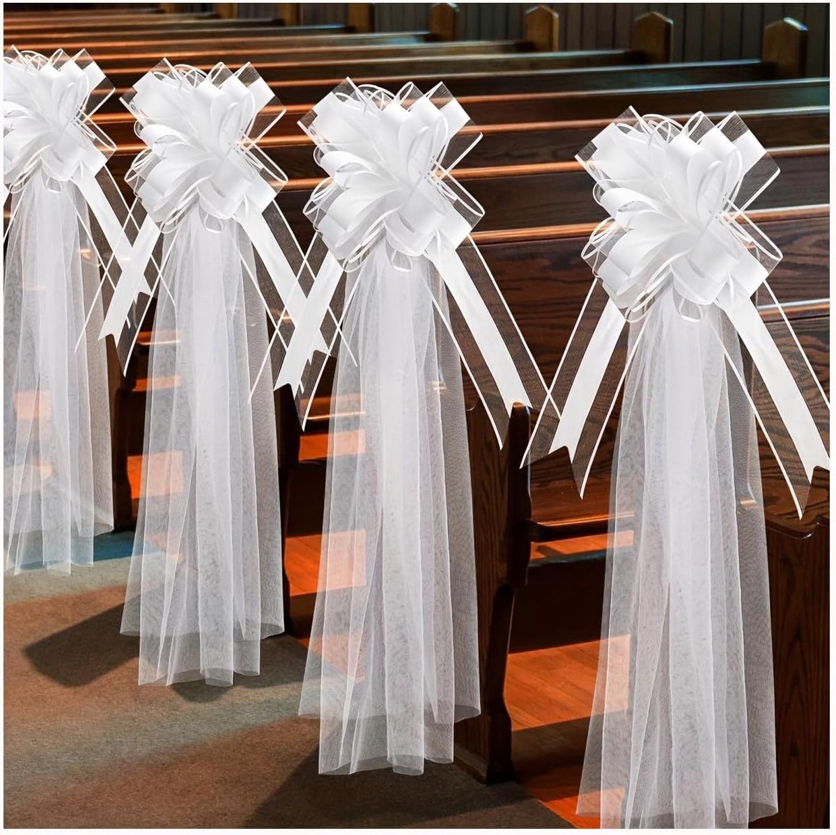 Strikken, bruiloft, stoelstrik, wit, bruiloftsstrikken met tule, cadeaustrikken, autoversiering, gangstoeldecoraties voor bruiloft, feest, verjaardag, wit #1
