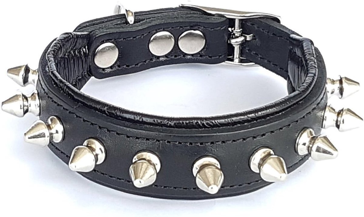 Spiky halsband met stompe schroefpunten. Voor kleine hondenrassen of puppy's. 2,5 cm breed. Zacht gevoerd. 100% echt leer, binnen en buiten. Handgemaakt in Europa! ..