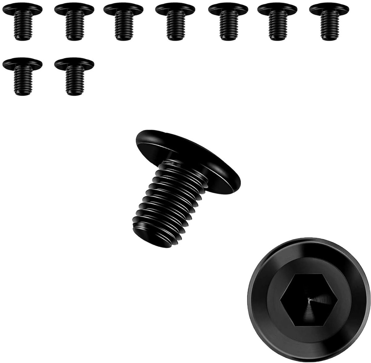 10 stuks schroeven M5 x 10, platte kopschroeven, zwarte schroeven, zeskantschroeven, roestvrij staal A2 V2A, volledige schroefdraad