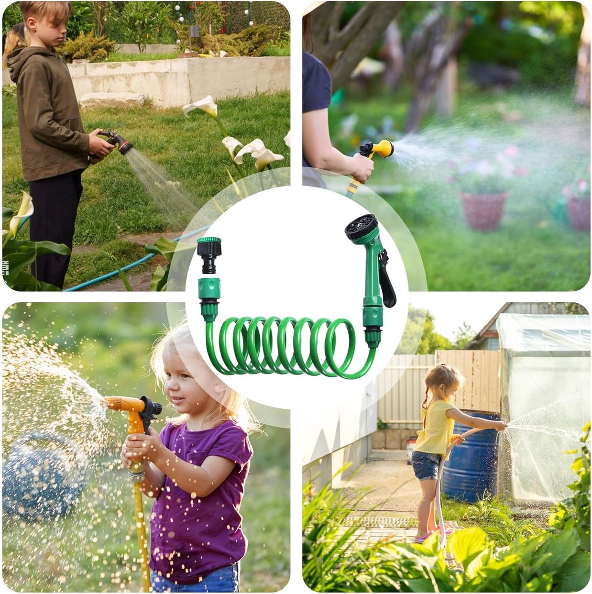 Intrekbare Tuinslang - Opgerolde Slang - Tuin Bewateren - 5 Sproei Modus - 10 Meter - Groen – foto 4