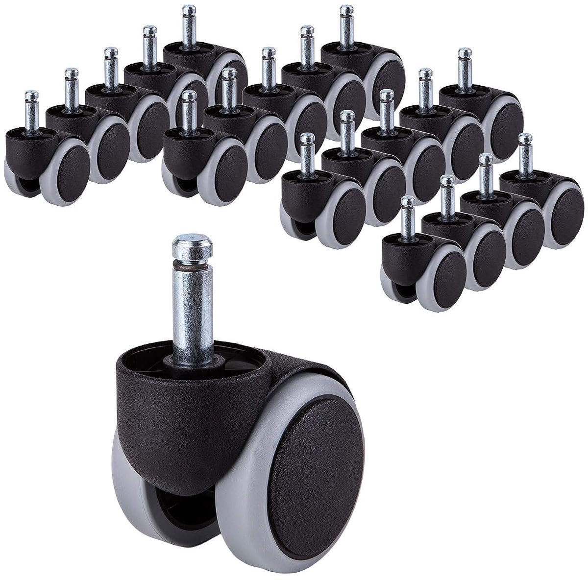 20 stuks rubberen stoelwielen van 50 mm, bureaustoel, wielen reservewielen, dubbele wielen, zwenkwielen, universele stengels voor reservewielen, geen krassen lange steel (20, Ø 10 mm)