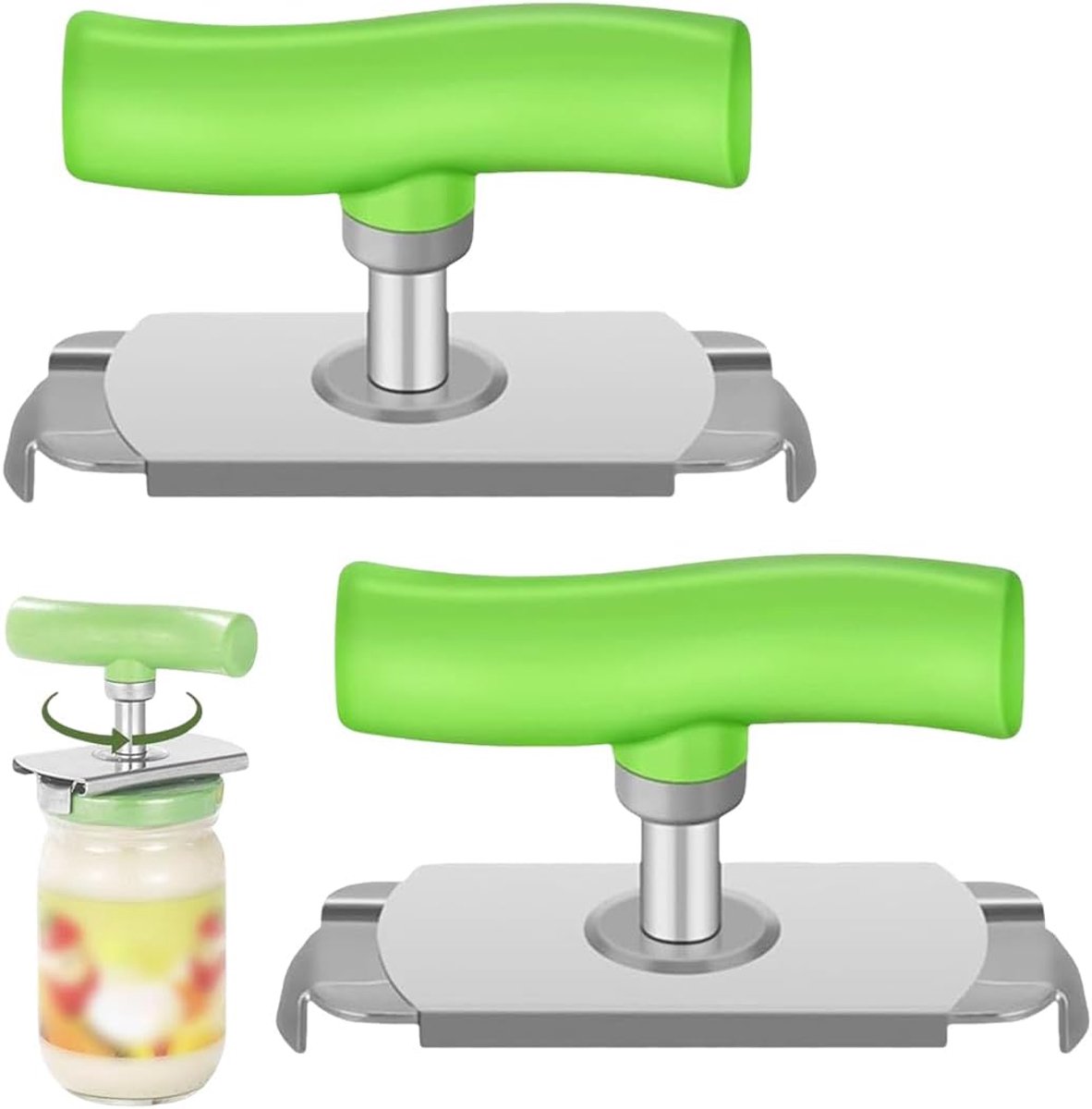 2 stuks Verstelbare potopener – Groen – Multifunctioneel: flessenopener, blikopener, dekseldraaier – Voor aluminium blikjes en cola – Comfortabele grip – Verstelbaar handvat