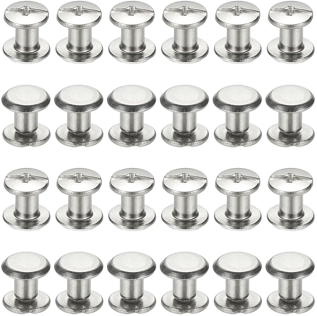 Chicago schroeven, 24 sets, 3 x 4 mm (d x h) Chicago schroeven, Phillips, bindpost schroeven, bouten, leer, klinknagels, bevestigingselementen, connectoren voor leer, riem, scrapbook, zilver