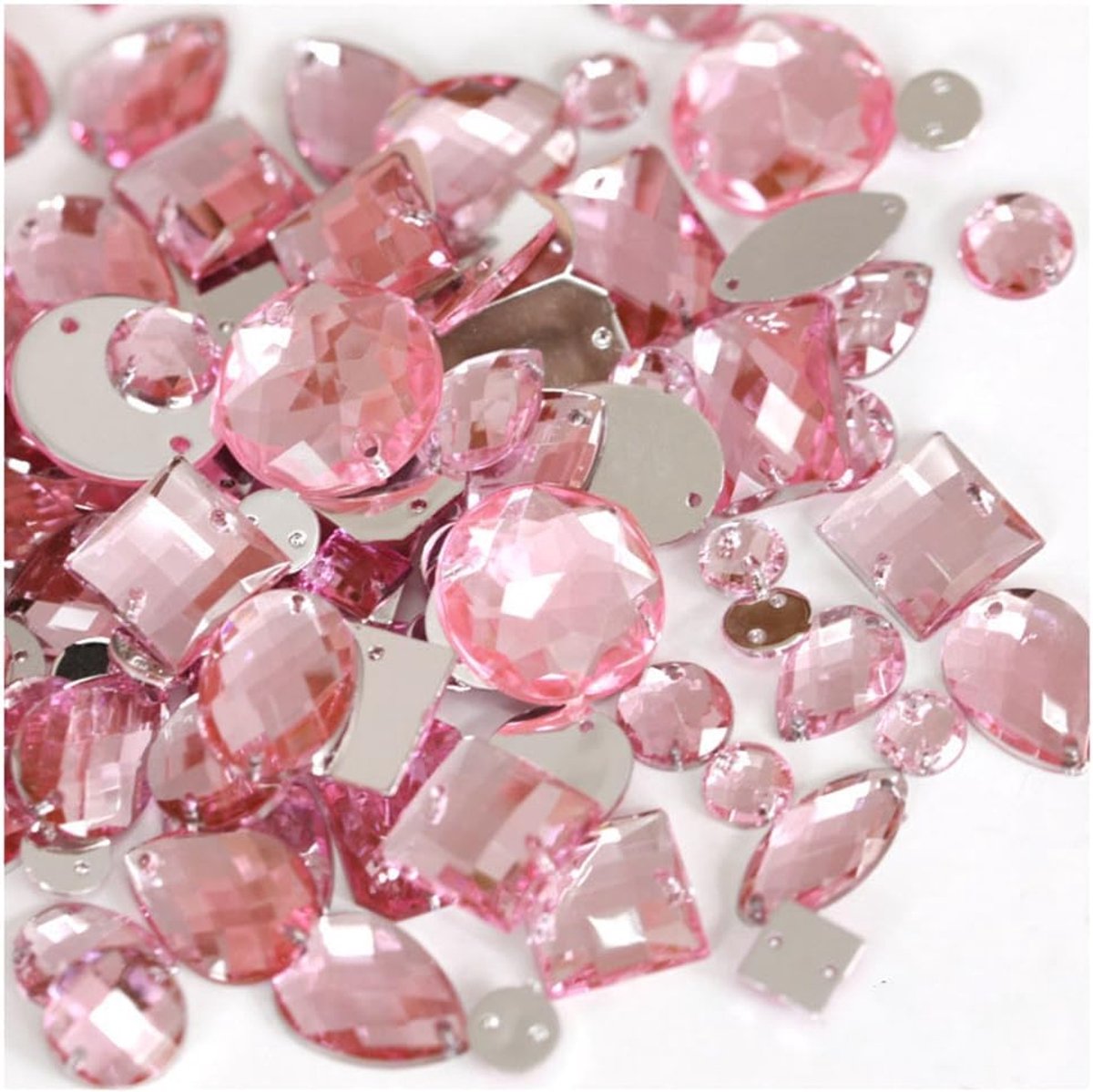 25 g glittersteentjes ca. 100 stuks strass-steentjes om op te naaien, acrylstenen, verschillende vormen, platte strass-steentjes voor doe-het-zelf handwerk, kleding, schoenen, jurk, roze