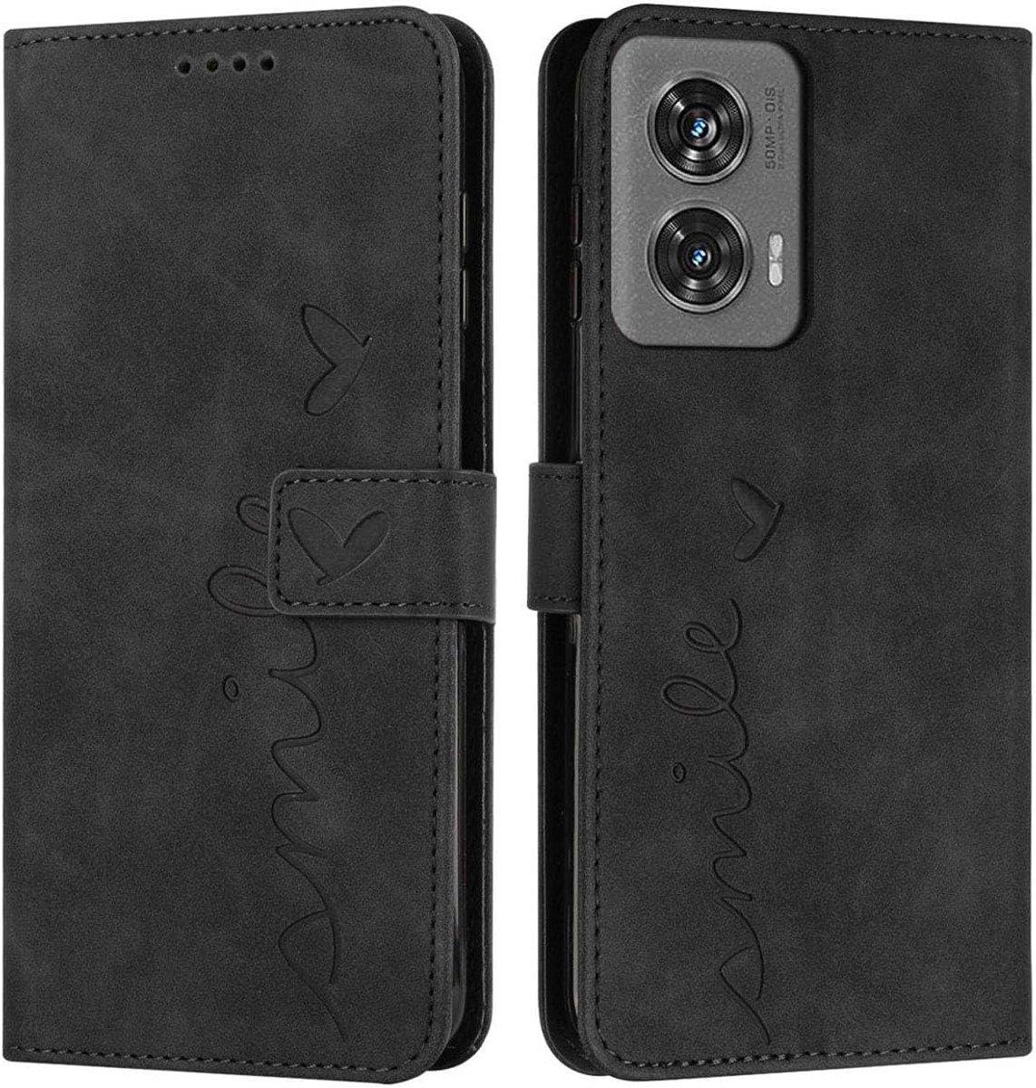 Portemonneehoes voor Motorola Edge 50 Fusion, schokbestendig, magneetsluiting, met kaartenvak, premium PU-leer, aangenaam gevoel, zwart