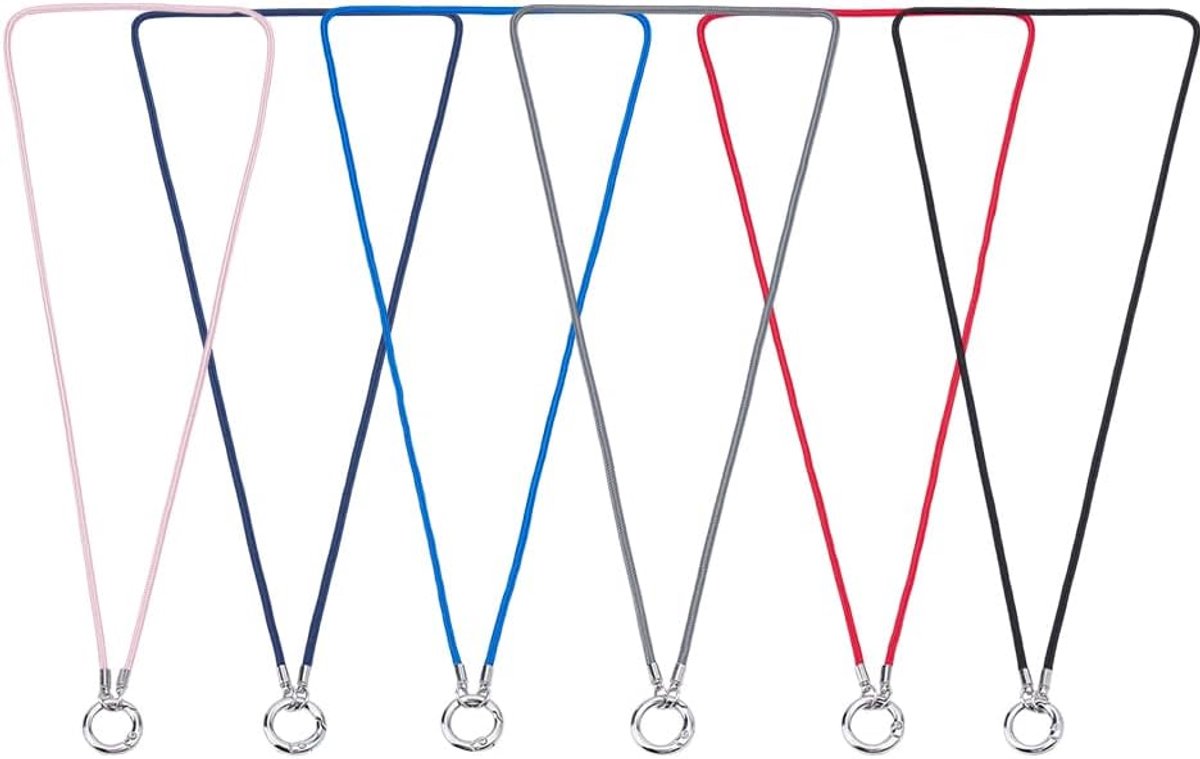 6 stuks brillenkettingen in 6 kleuren, halsketting van nylon, brilhouder om de hals, brilkettingen met ronde messing sluiting