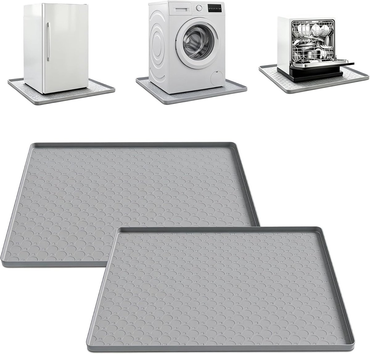 Siliconen: 2 Stuks 50x50 cm Wasmachineonderlegger | Antislipmat voor Wasmachine, Geschikt voor Koelkast, Wasmachine, Vaatwasser, Droger en Wijnkast, Grijs