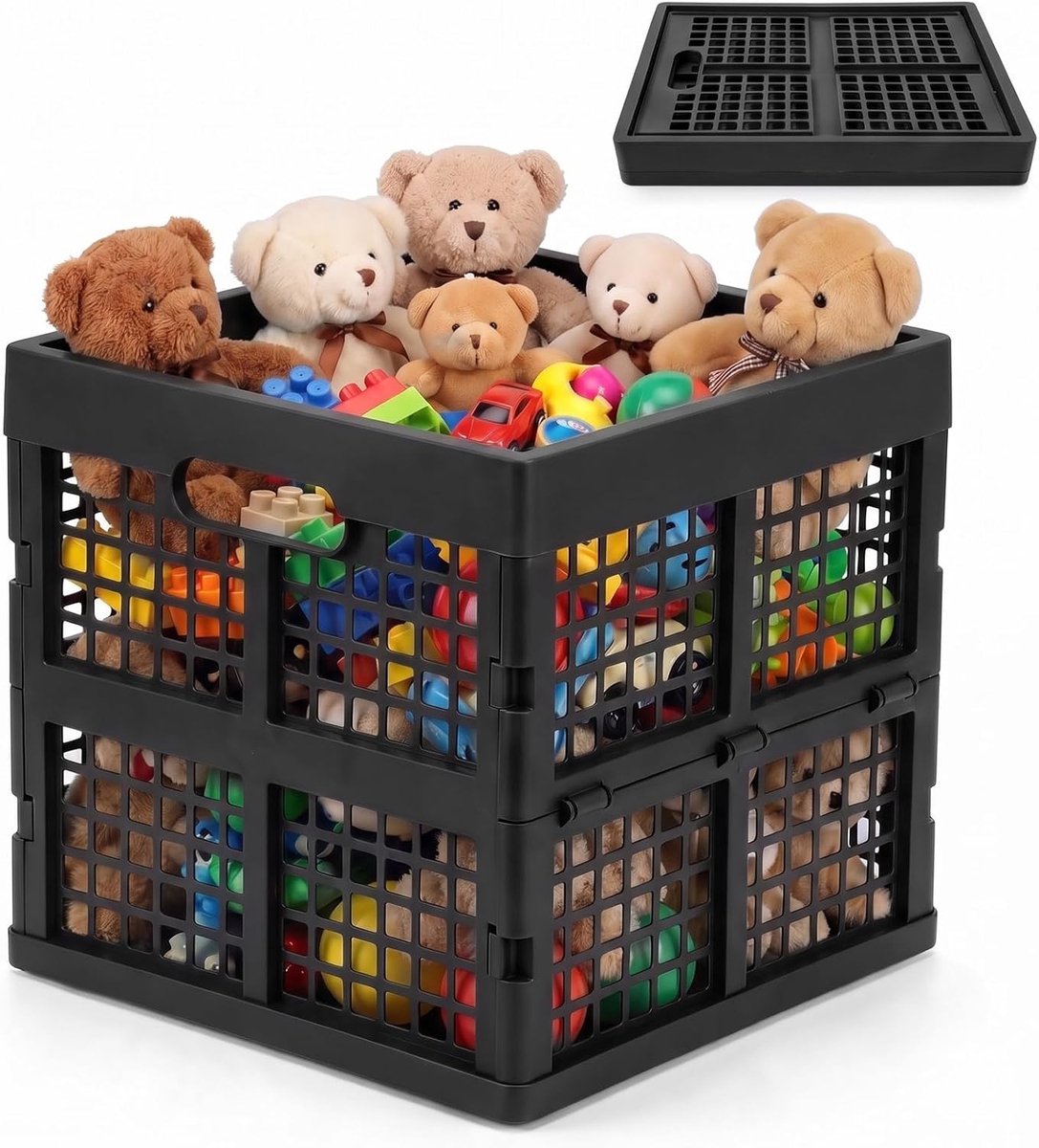 36 liter, opvouwbare opbergdoos van kunststof met handgrepen, stapelbare klapkist voor keuken, badkamer, kantoor en kinderkamer, opbergmand voor huishouden en organisatie (zwart)
