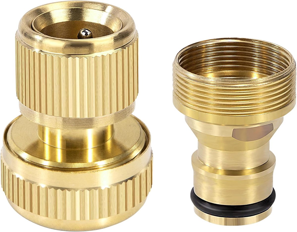 2 stuks snelkoppeling voor tuinslang van messing, 24 mm mannelijk en 22 mm vrouwelijk, kraanaansluiting met waterdraad, inclusief 3/4 inch, vrouwelijke adapter voor tuin, badkamer
