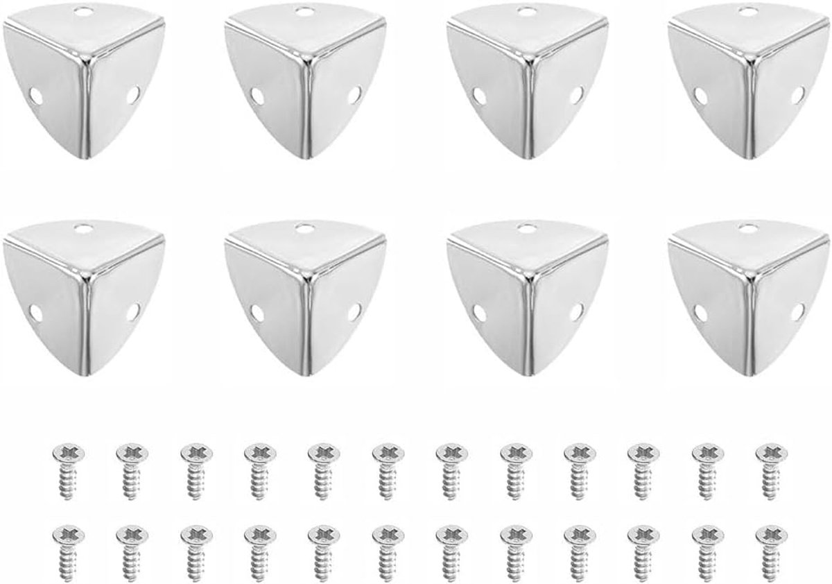 8 stuks 4 x 4 x 4 cm metalen doos hoekbeschermers met 24 schroeven, vintage skiffers corrosiebestendig metalen materiaal, voor tafelhoeken en bureauhoeken (chroom)