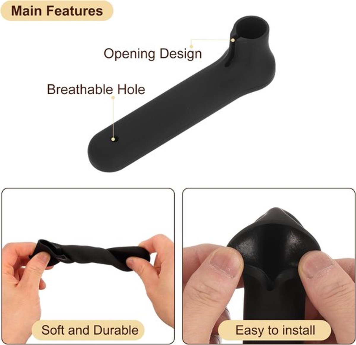 2 Stuks Zwarte Siliconen Deurgreephoes - Afmeting 15x4,5cm - Ge茂ntegreerde Muurbeschermer Deurstop - Schokdempend & Geluiddempend - Antislip Grip - Universeel Voor Binnendeurgrepen