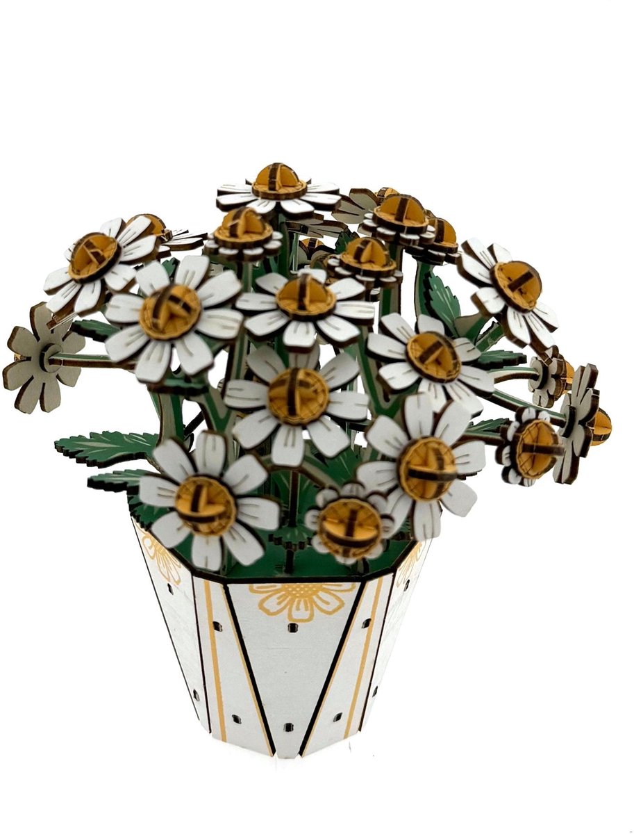 White Daisy - 3D Puzzel met Handleiding - DIY - Miniatuur Modelbouw Hout Kinderen en Volwassenen - Houten bouwpakket - Assemblr