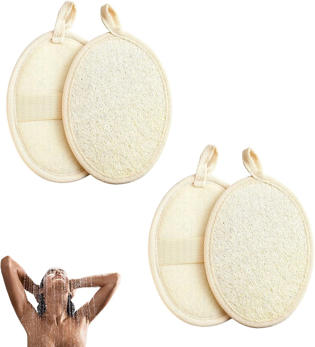Luffah spons 4 stuks - natuurlijke loofah - douchespons - ideale lichaamscrub - ShopVlot