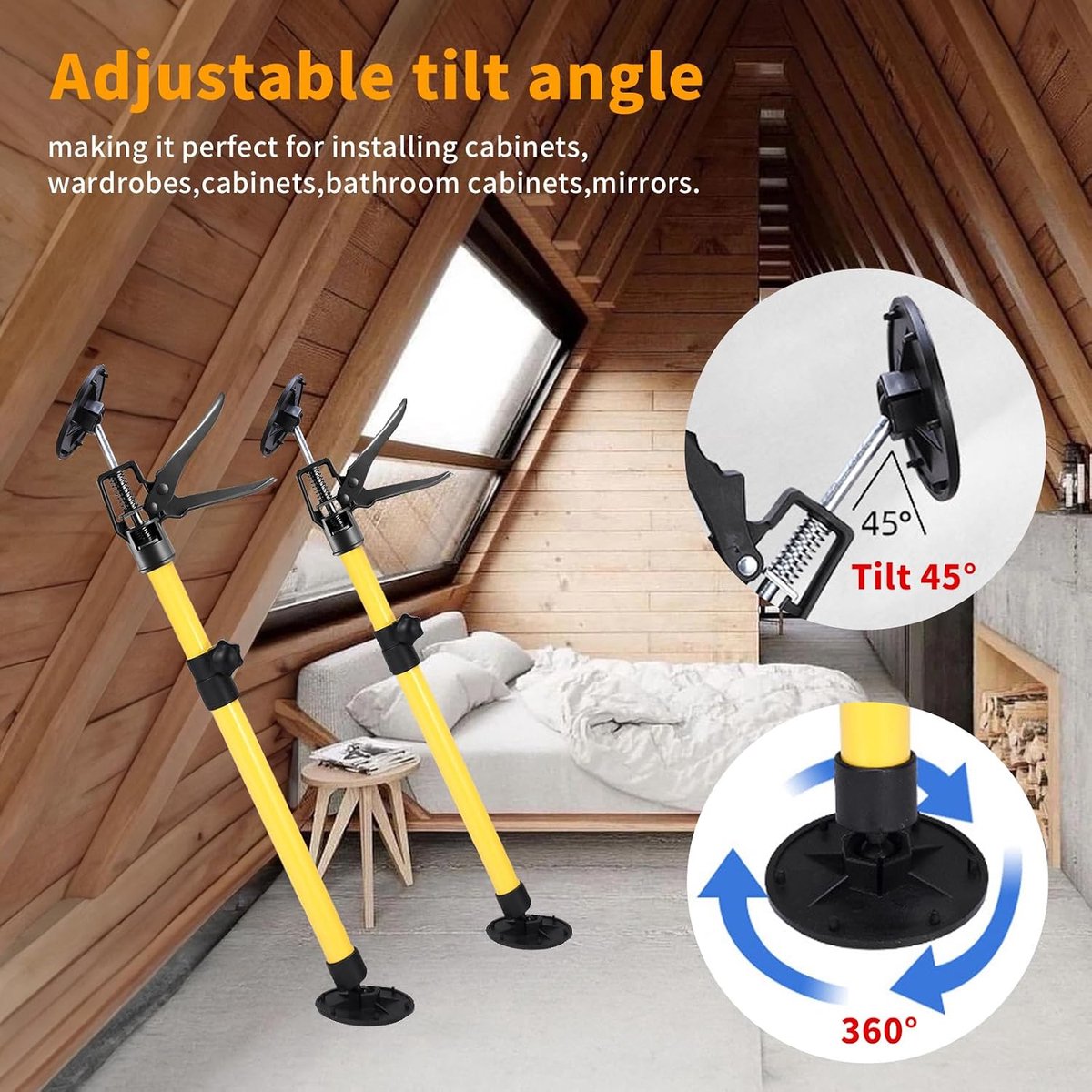 Plafondsteunen set van 2 - Verstelbare lengte 50-115 cm - Enkele handsteun met kantelhoek - ShopVlot