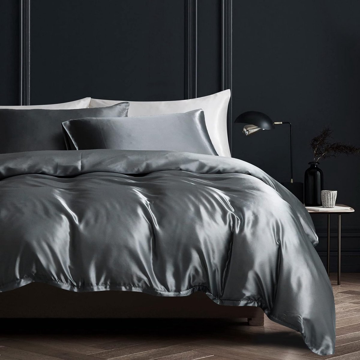 Dekbedovertrek 155x220 cm - Donkergrijs Satijn - Luxe Glans - Ideaal voor een Comfortabele Nacht - ShopVlot