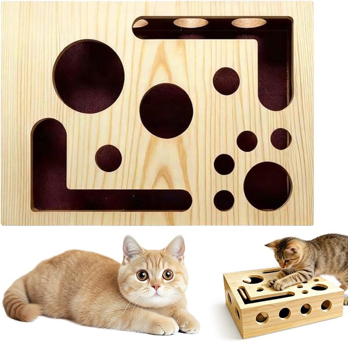 klauwijlspeeldoos, kattenkrabspelletjes, verrijkingsdoos klauwpuzzels katten, houten speelgoedkist, interactief voederspeelgoed voor katten, nagelvijlen klauwdozen, 30 x 25 cm