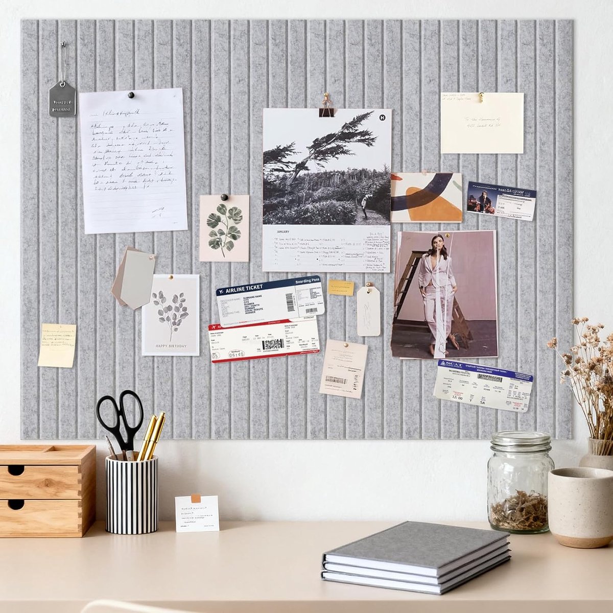 Groot Zelfklevend 40x60 cm, Zelfklevend Pinwand Korktafel, Decoratief Pinbord van Vilt, Opvouwbare Fototafel, Memoboard Vision Board