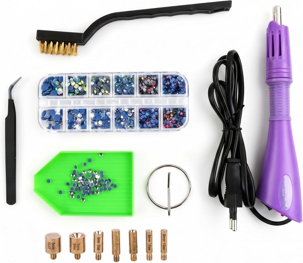 Hotfix applicator, hotfix strassapplicator, applicator voor textiel, met 7 applicatorpunten, stras-applicator voor knutselwerk