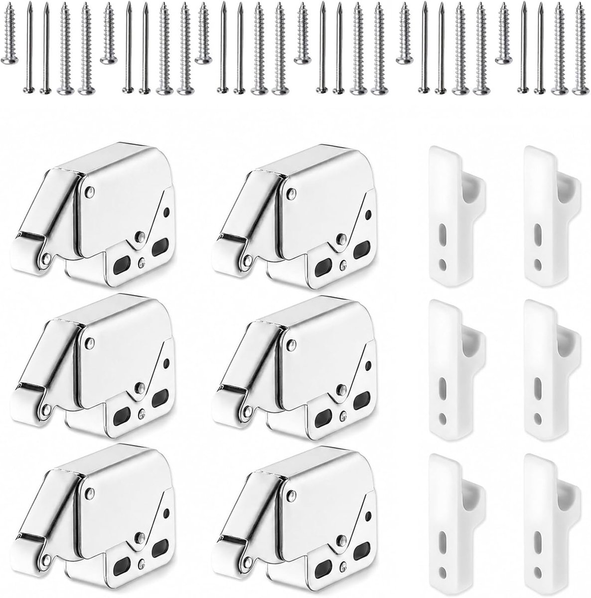 6 stuks mini-latch, mini-latch, druksluiting met schroeven, veergrendel voor kasten, caravans, kasten, deuren, kantoorkasten, meubels