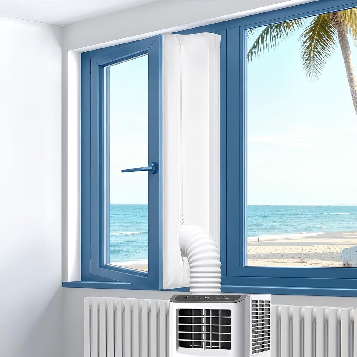 Raamafdichting voor mobiele airconditioners, 3 m | Waterdichte raamafdichting airconditioning met kabelbinders en klittenbandsluiting voor schuif- en draairamen