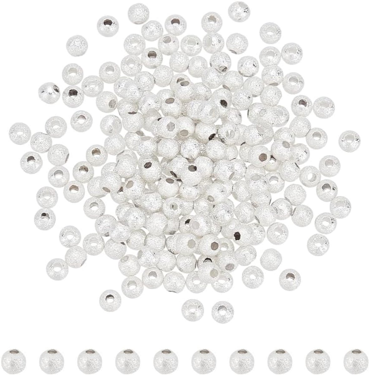 200 stuks getextureerde messing kralen 3 mm diameter 925 verzilverde ronde kralen voor ambachten spacer kraal met matte afwerking bulk sieraden benodigdheden voor doe-het-zelf oorbellen