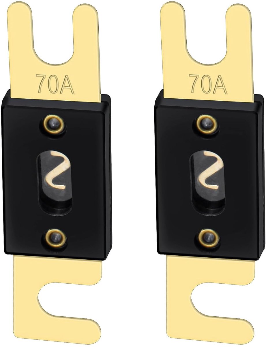 ANL-70 zekering, 70 ampère, voor autovoertuigen, audiosysteemblad, goud/zwart, 2 stuks
