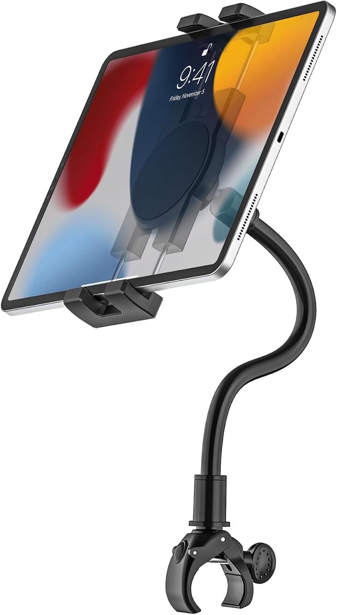 Crosstrainer Tablet Mount, Hometrainer Spinning Fiets Stuur Tablethouder met Lange Zwanenhals voor iPad Mini Air Pro, iPhone, Galaxy Tab, Lenovo, 4-12.9" Telefoons en Tablets