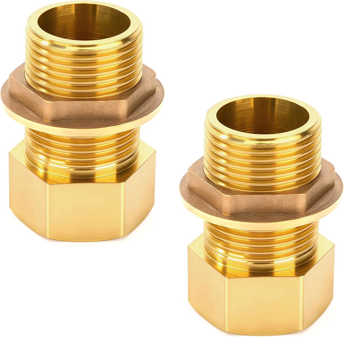 Tankfittingen, 50 mm 3/4" Vrouwelijk x 3/4" Mannelijke Regenwater Tank Aansluiting Messing, Adapterconnector voor Watertank, Vat Kranen, Emmers (2 Stuks)