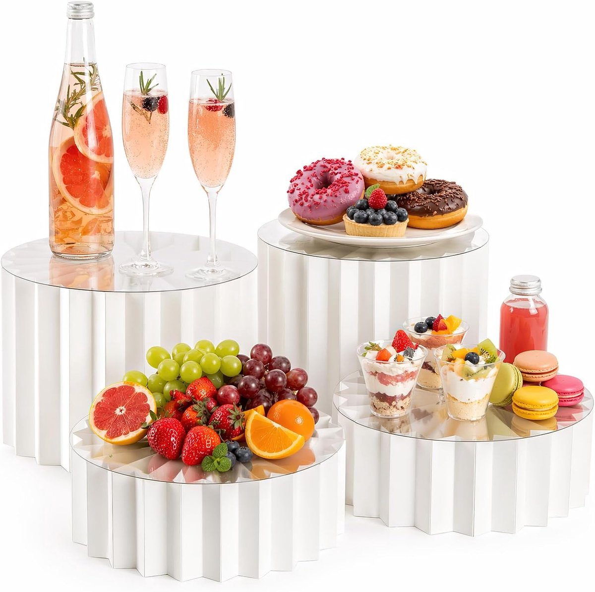 buffetstandaard, wit, 4 stuks, 30 cm acryl en karton, taartstandaard, 10 cm en 20 cm hoog, herbruikbaar, voor bruiloft, verjaardag, feest, desserttafel, snoepbar, taartstandaard