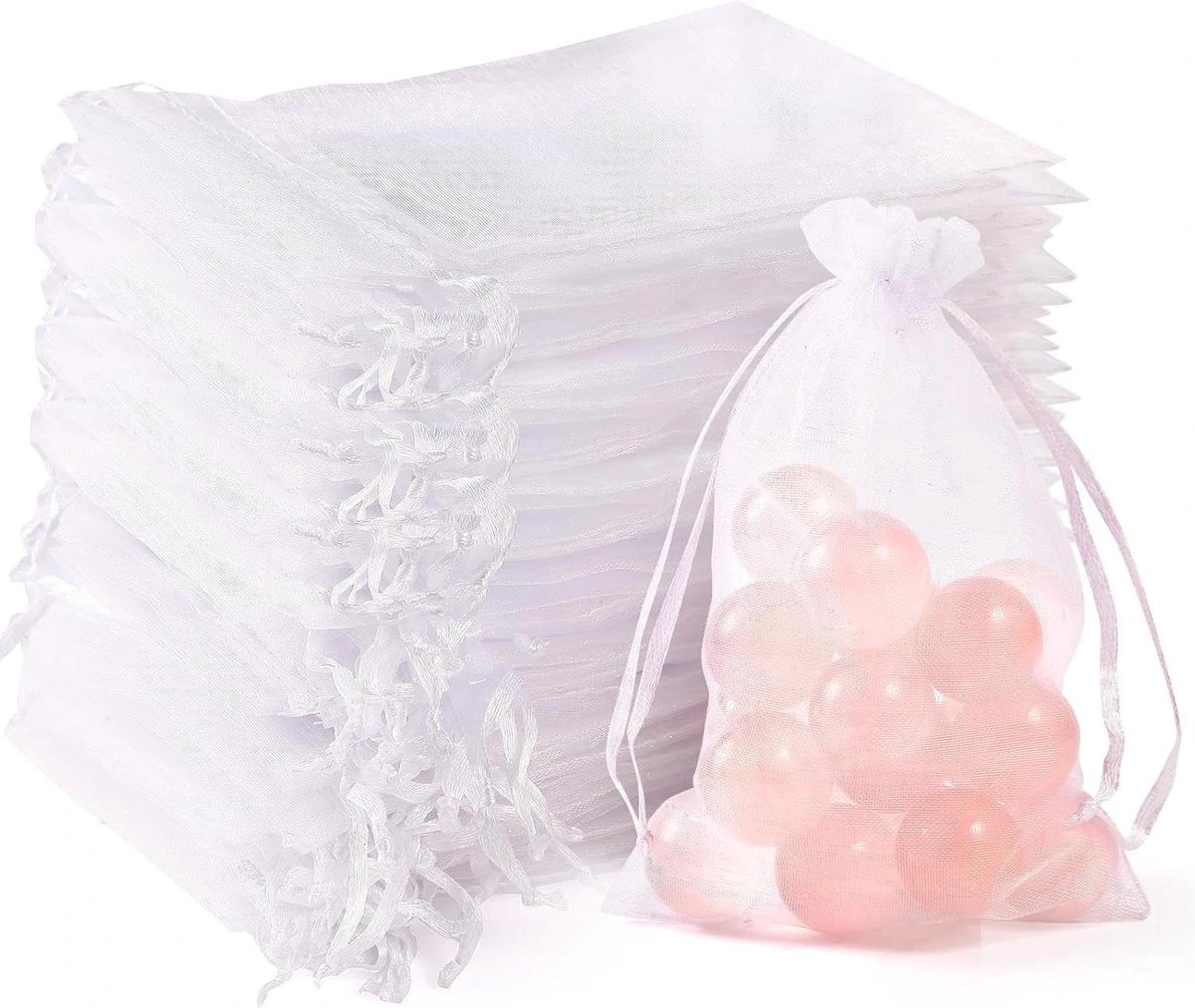 50 stuks 10X15cm Organza Zakken Mesh Bruiloft Gunst Gift Tassen, met Trekkoord voor Sieraden Make-up Snoep Baby Shower Party Kerst Festival Verpakking (wit)