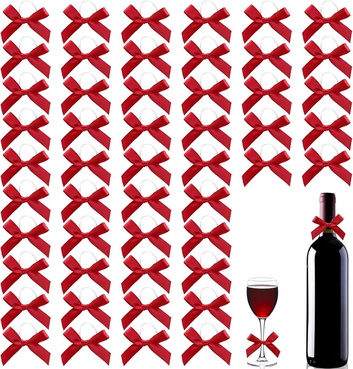 Strikken met elastiek, satijnen lint, decoratieve strik, mini-strikken om te knutselen voor bruiloft, verjaardag, feest, decoratie, wijnfles, kunsthandwerk (rood)