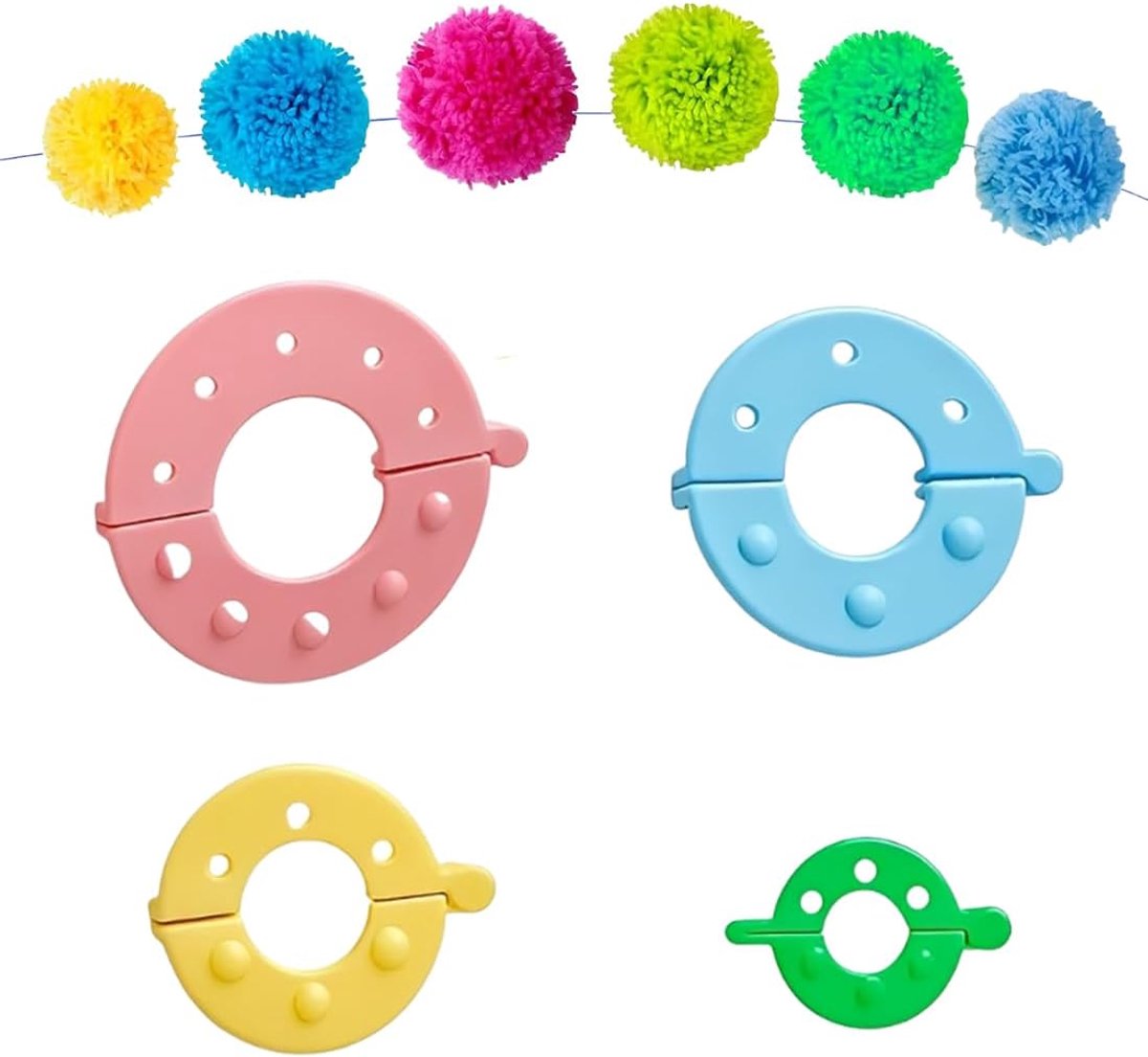 Maken Kit (4 maten), Breiset voor Pompons, Pom Pom Naalden, Doe-het-zelf Kit voor Pompons Maken, Creatieve Vrijetijdsset voor Poppen (4 Maten)