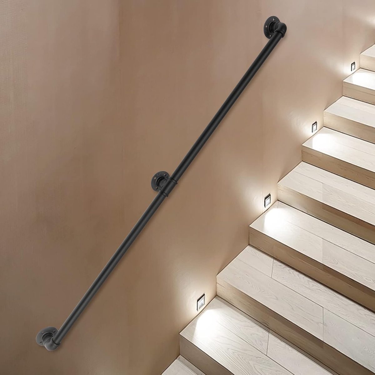 Trapleuning 1,53 m - rond, Ø 32 mm - zwarte leuning - robuuste wandmontage voor binnen- en buitentrappen - SnelShoppen