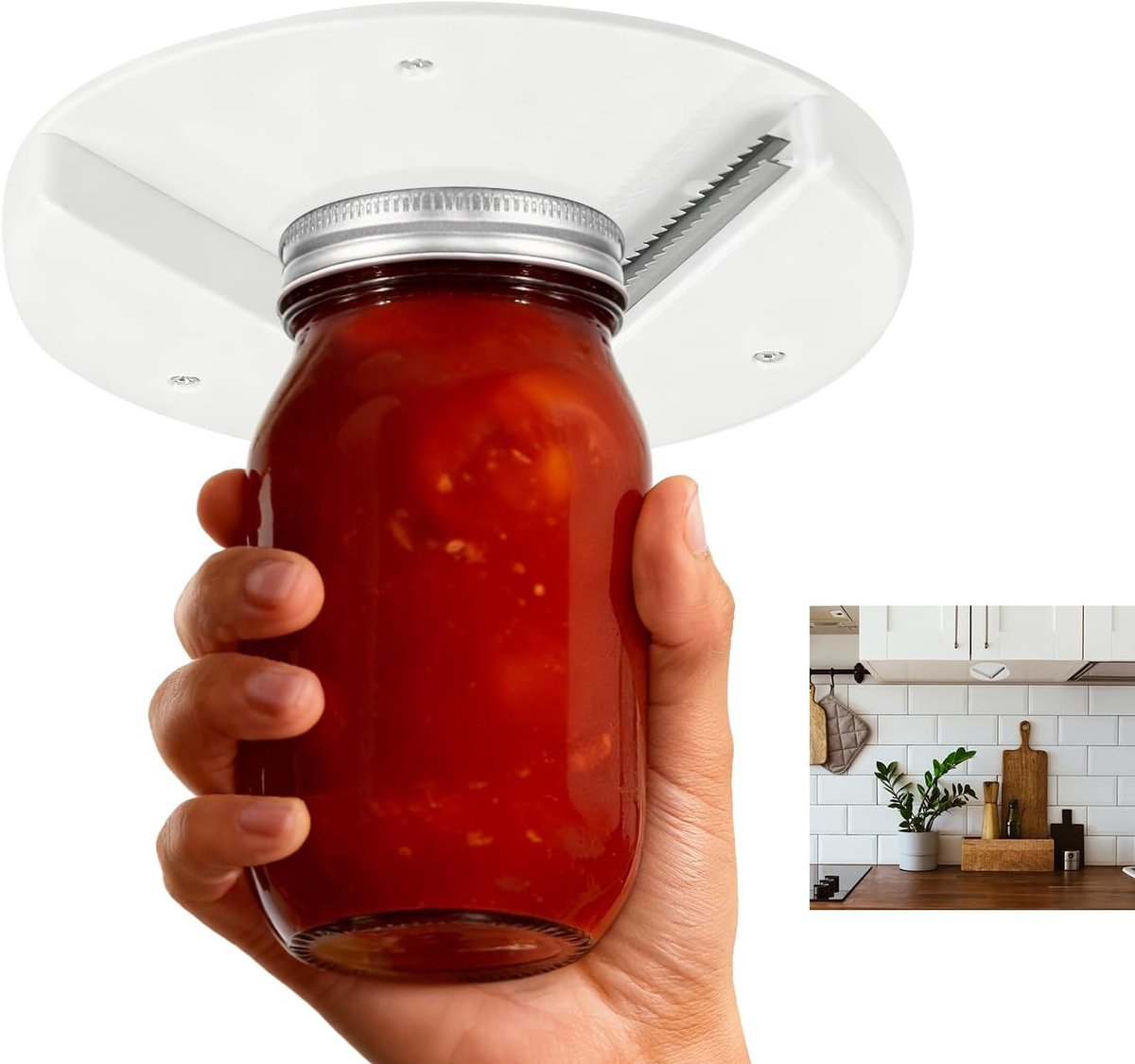 Kast Potopener voor Zwakke Handen, Gemakkelijk Eenhandige Flessendopopener met Antislip Tanden Ruimtebesparend Potdeksel Open Gereedschap voor Senioren Keuken Eetkamer Gebruik (Wit)