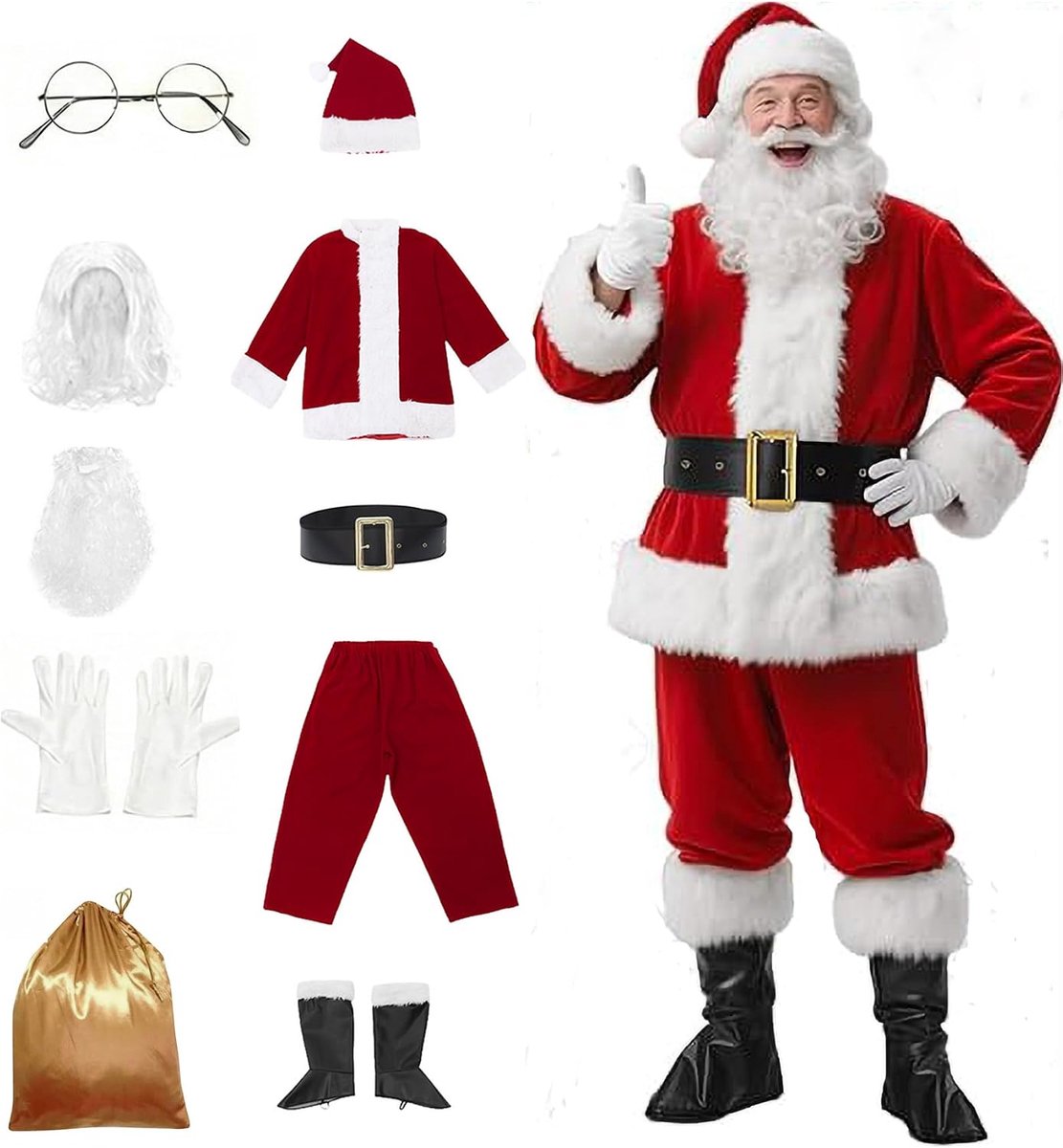 10/11 Stuks Kerstmankostuum Volwassenen Kostuum Kerstmis Volledige Kleding Rood Kerstfeest Vermomming