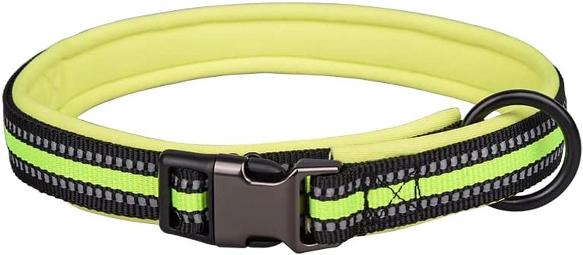 nylon halsband met veiligheidsgesp, verstelbare huisdierhalsbanden met zachte neopreen vulling voor kleine middelgrote grote honden (S-fit hals 33-45cm, groen)
