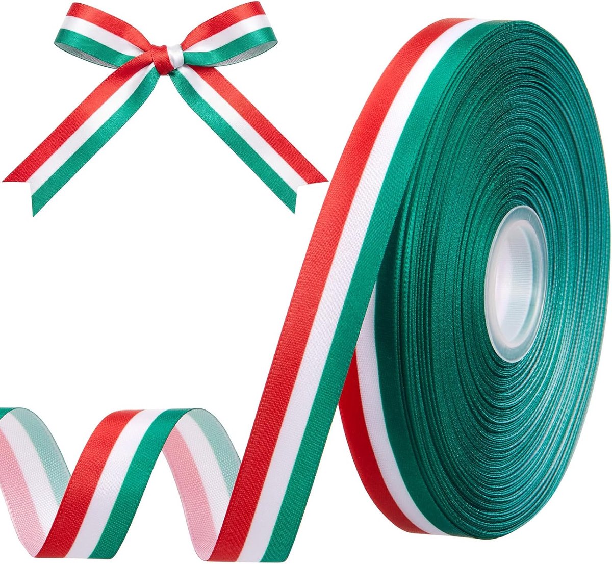 Lint Groen Wit Rood Lint met Die Italiaanse Vlagpatroon voor Inpakken, Knutselen, Decoratie, Medailles, Nationale Feestdagen, Supercup (Italië, 1,5 cm x 41 m, Satijnen)