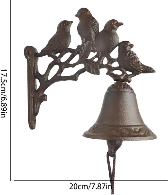 Vintage deurbel - Boerderij bel - Entree decoreren - Gietijzer ontwerp - 21 x 18 cm - Brons — afbeelding 5