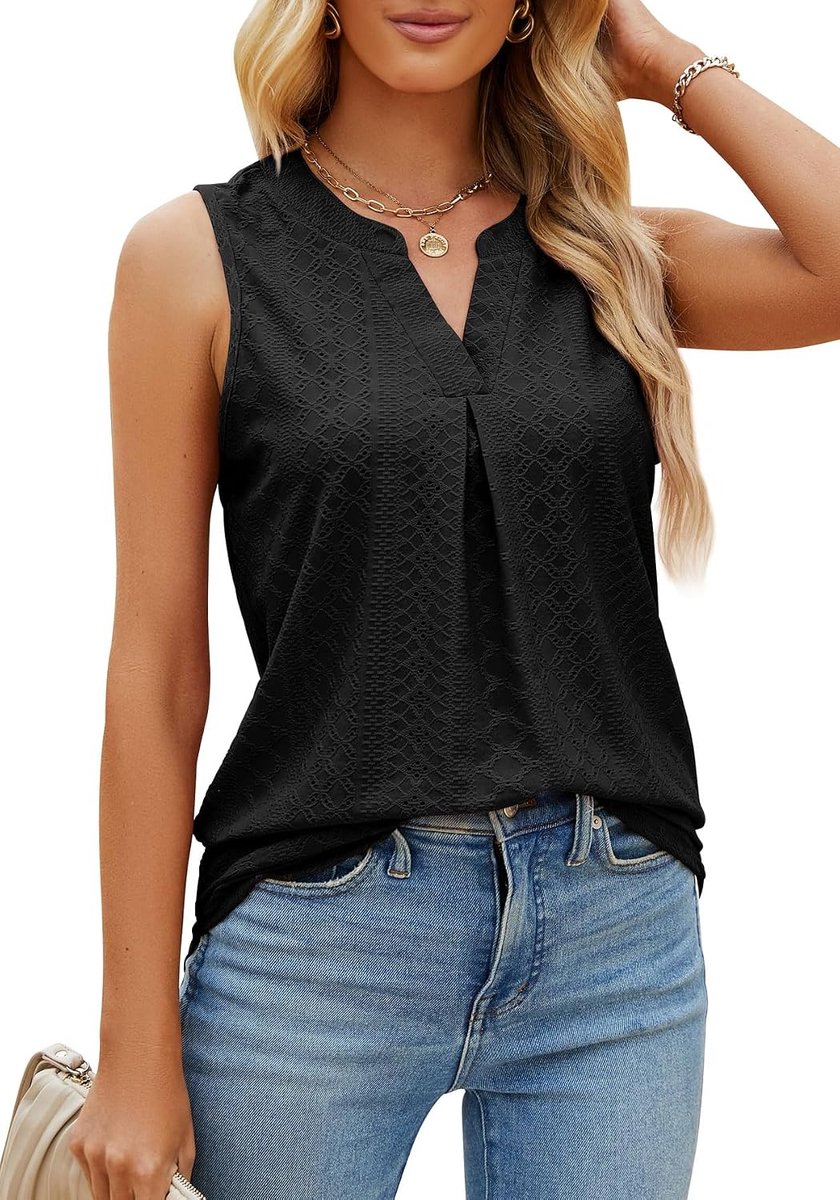 Tanktop voor dames, lange V-hals, mouwloze blouse, zomer, bovenstuk, casual, tuniek, losse shirts