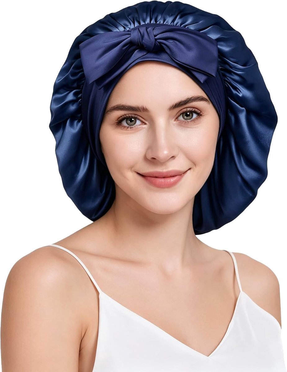 Slaapmuts 100% Moerbeizijde - Ademend - Marineblauw - Voorkomt Kroeshaar - SnelShoppen
